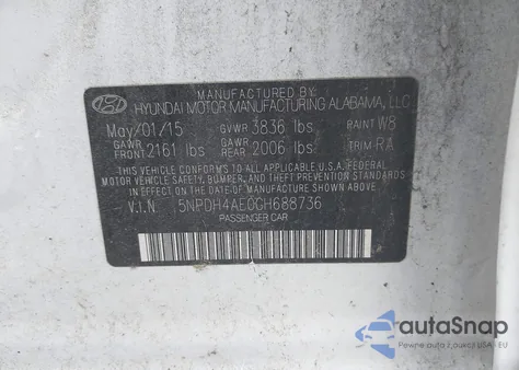 2016 Hyundai Elantra Se z USA, uszkodzony, nr VIN 5NPDH4AE0GH688736